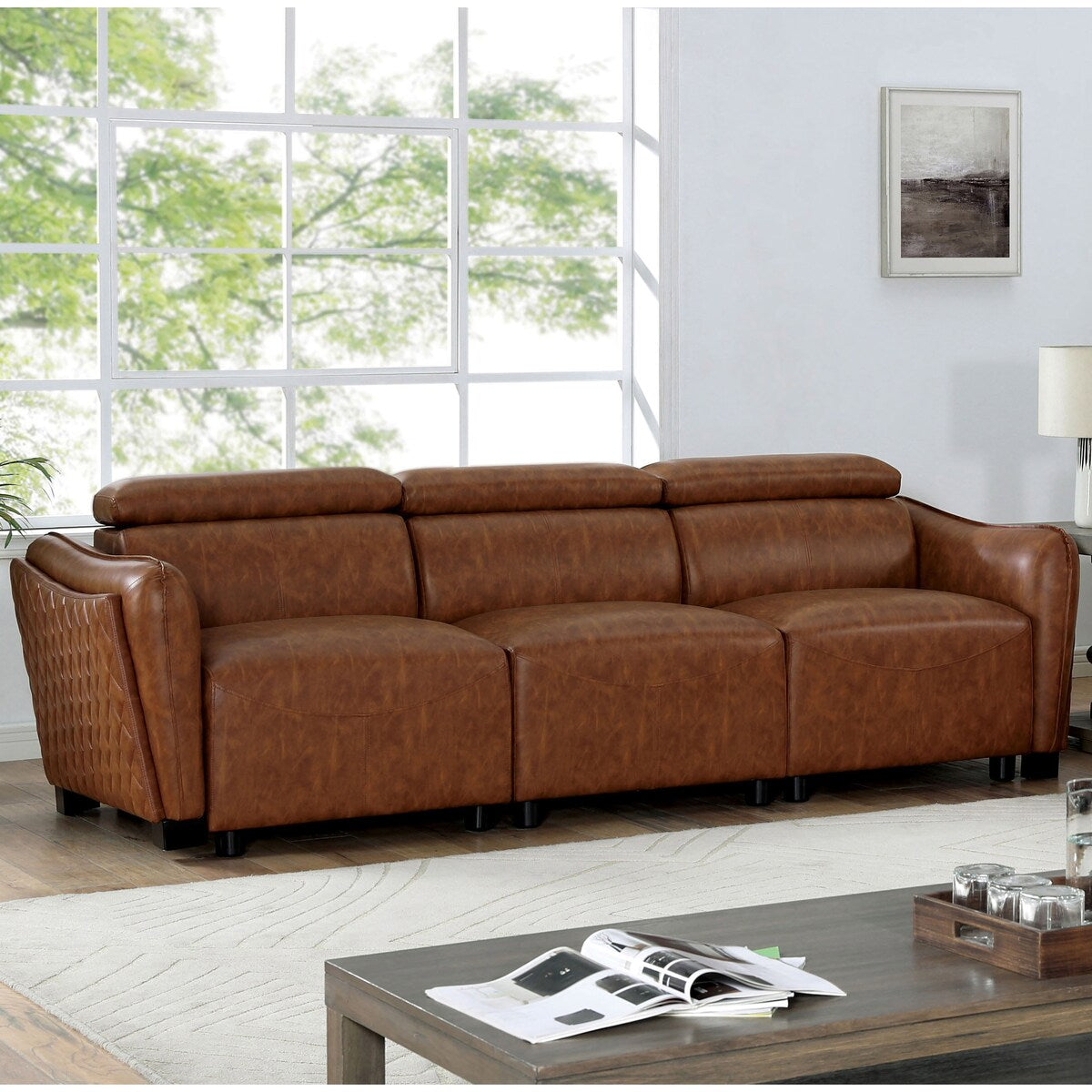 Dayn Mid-Century Modern 3-Piece Faux Leather Living Room Set by Furniture of America