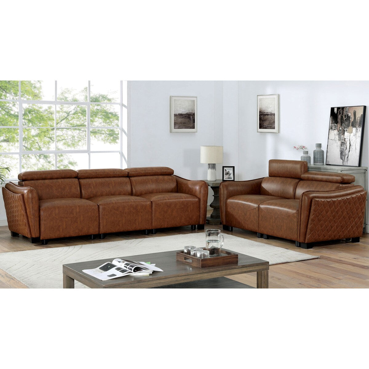 Dayn Mid-Century Modern 3-Piece Faux Leather Living Room Set by Furniture of America