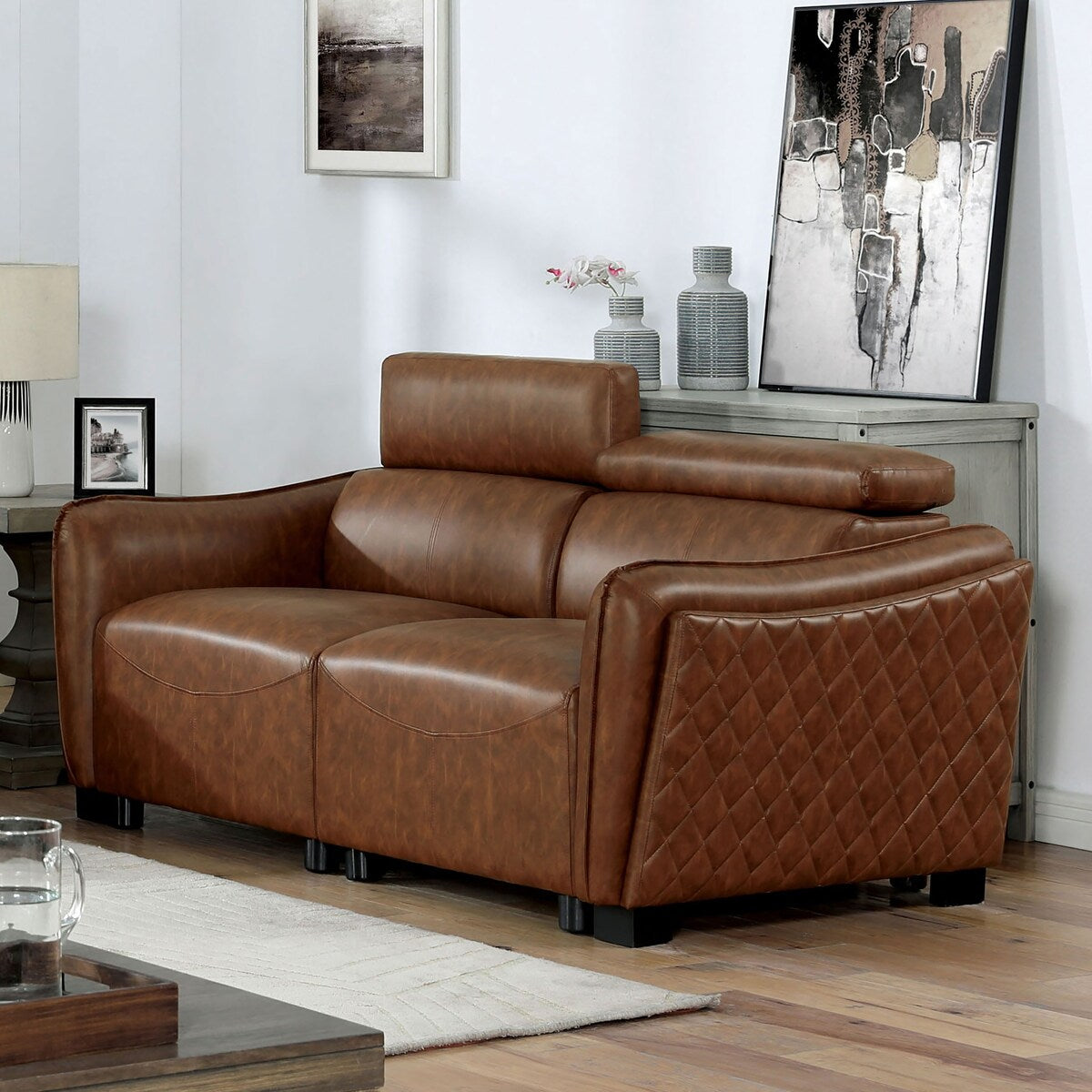 Dayn Mid-Century Modern 3-Piece Faux Leather Living Room Set by Furniture of America