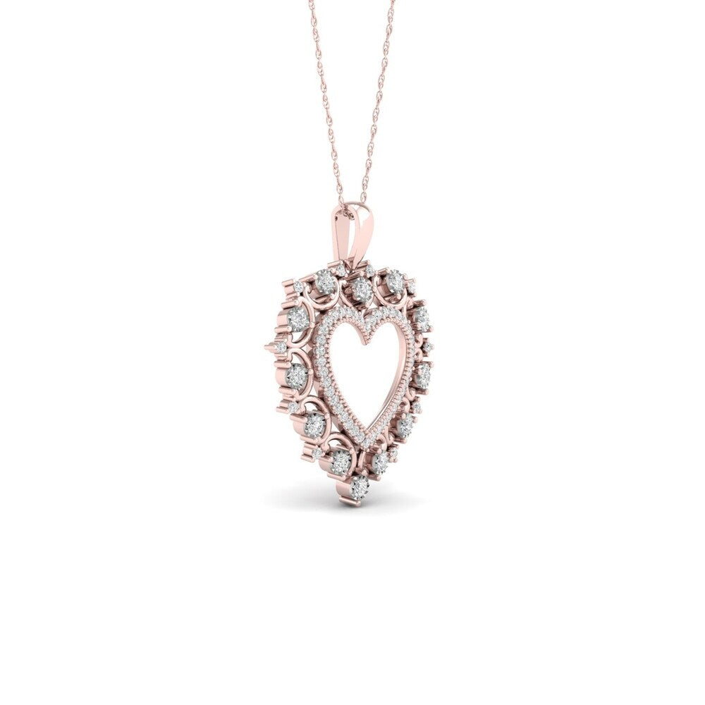 De Couer 10k Rose Gold 1/4ct TDW Diamond Filigree Heart Necklace