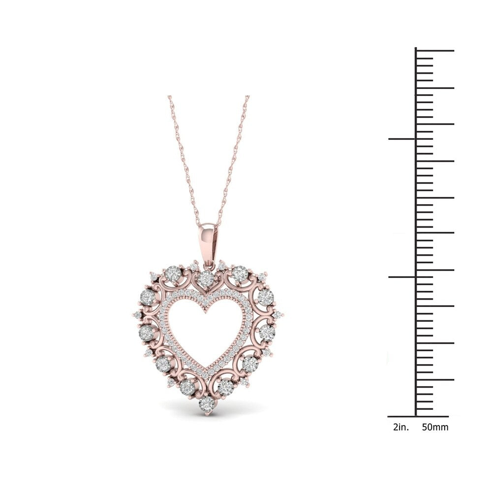 De Couer 10k Rose Gold 1/4ct TDW Diamond Filigree Heart Necklace