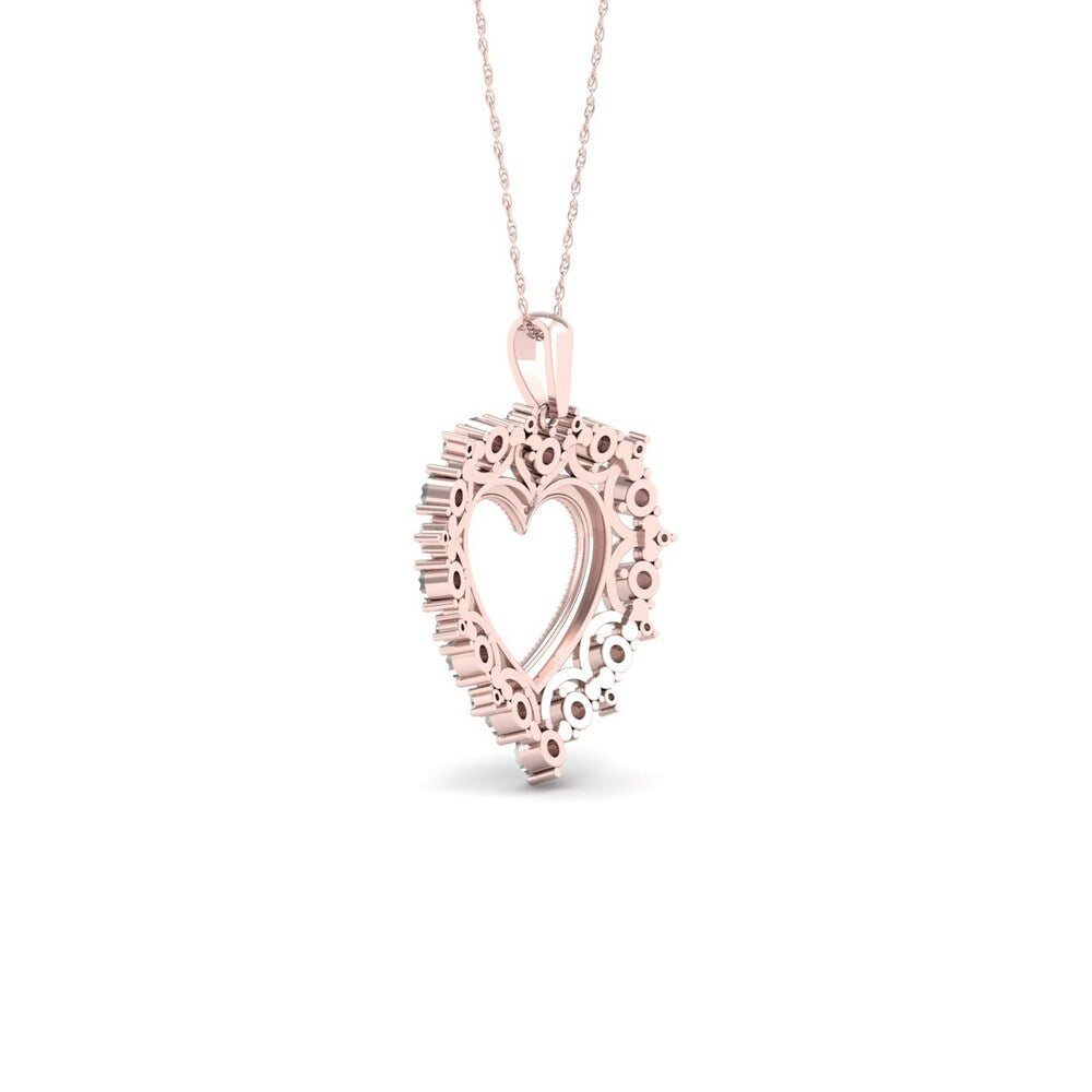 De Couer 10k Rose Gold 1/4ct TDW Diamond Filigree Heart Necklace