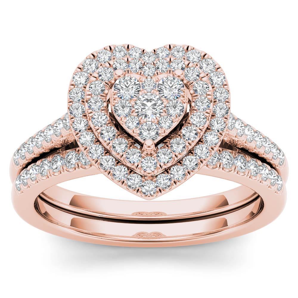 De Couer 14k Rose Gold 1/2ct TDW Diamond Cluster Heart-Shaped Frame Bridal Set