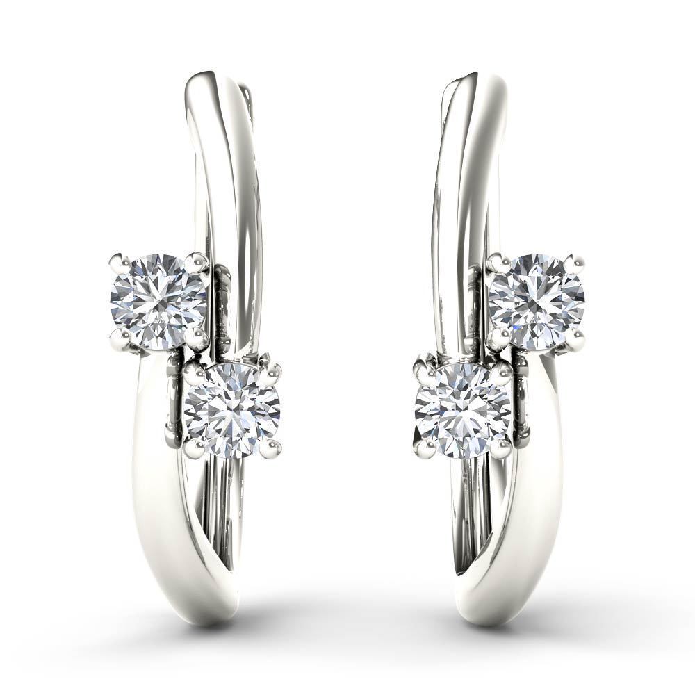 De Couer IGI Certified 10k White Gold 1/3ct TDW Diamond Two-Stone Diamond Hoop Earrings - White H-I