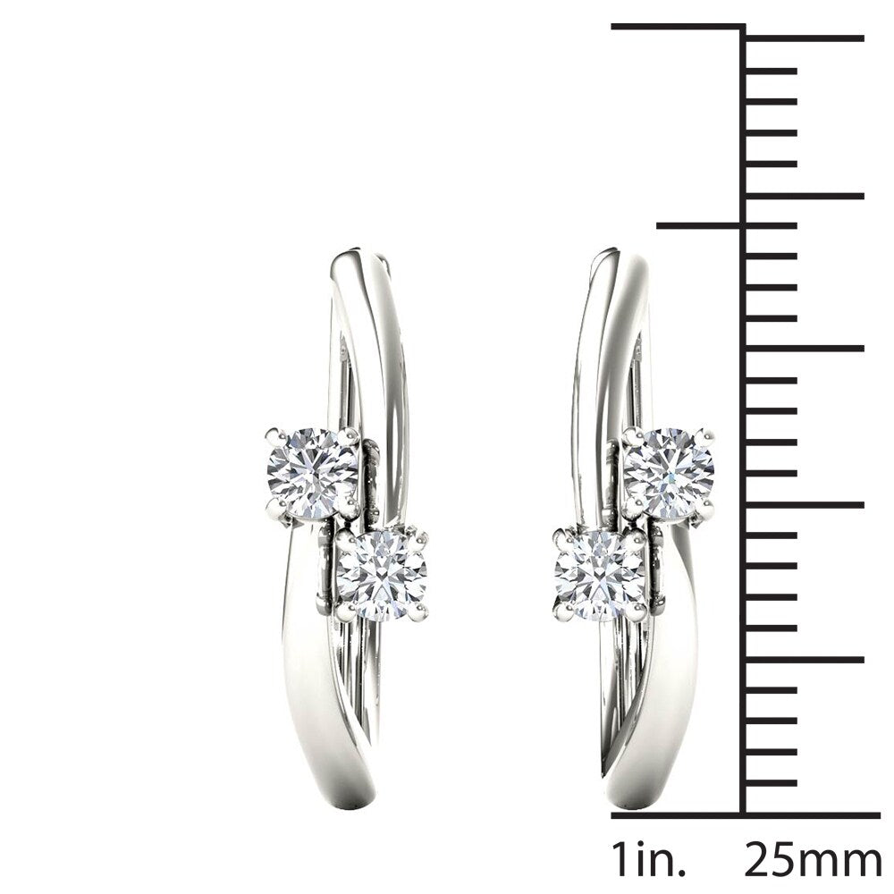 De Couer IGI Certified 10k White Gold 1/3ct TDW Diamond Two-Stone Diamond Hoop Earrings - White H-I