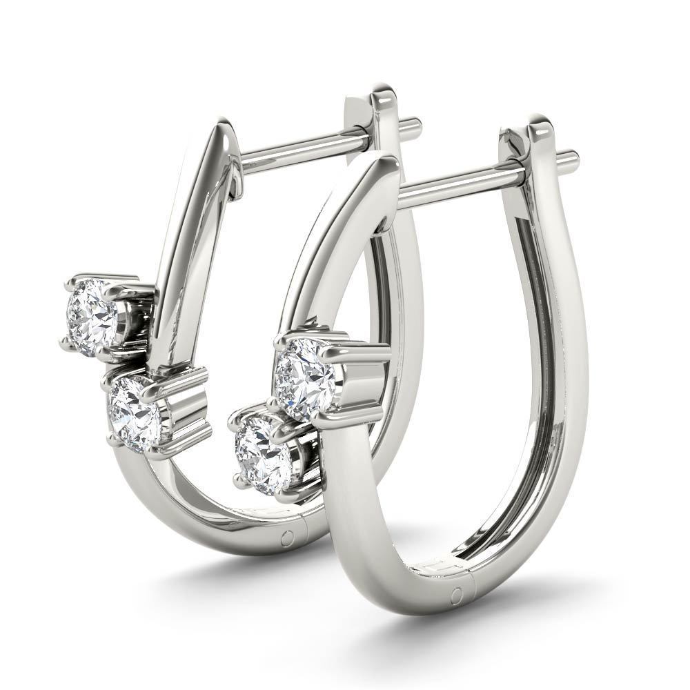 De Couer IGI Certified 10k White Gold 1/3ct TDW Diamond Two-Stone Diamond Hoop Earrings - White H-I