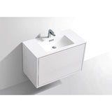 De Lusso 36" High Gloss White Wall Mount Modern Bathroom Vanity
