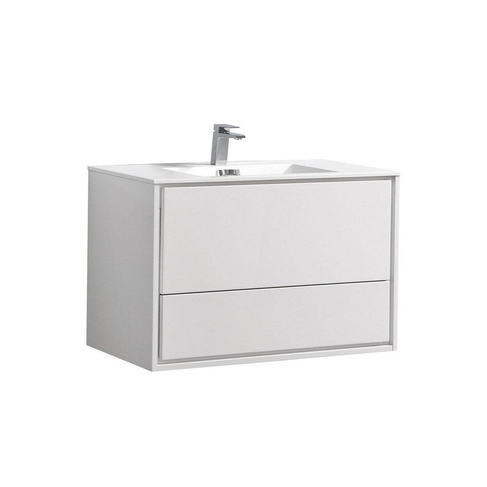 De Lusso 36" High Gloss White Wall Mount Modern Bathroom Vanity