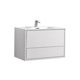 De Lusso 36" High Gloss White Wall Mount Modern Bathroom Vanity