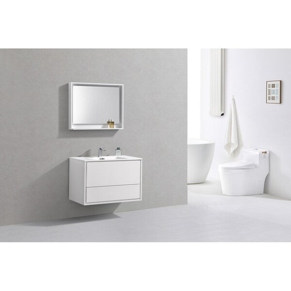 De Lusso 36" High Gloss White Wall Mount Modern Bathroom Vanity