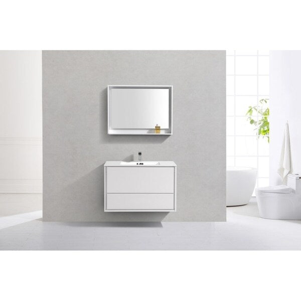 De Lusso 36" High Gloss White Wall Mount Modern Bathroom Vanity