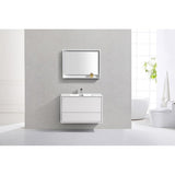 De Lusso 36" High Gloss White Wall Mount Modern Bathroom Vanity