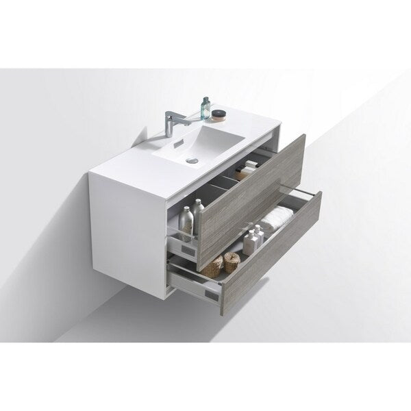 De Lusso 48" Single Sink Ash Gray Wall Mount Modern Bathroom Vanity