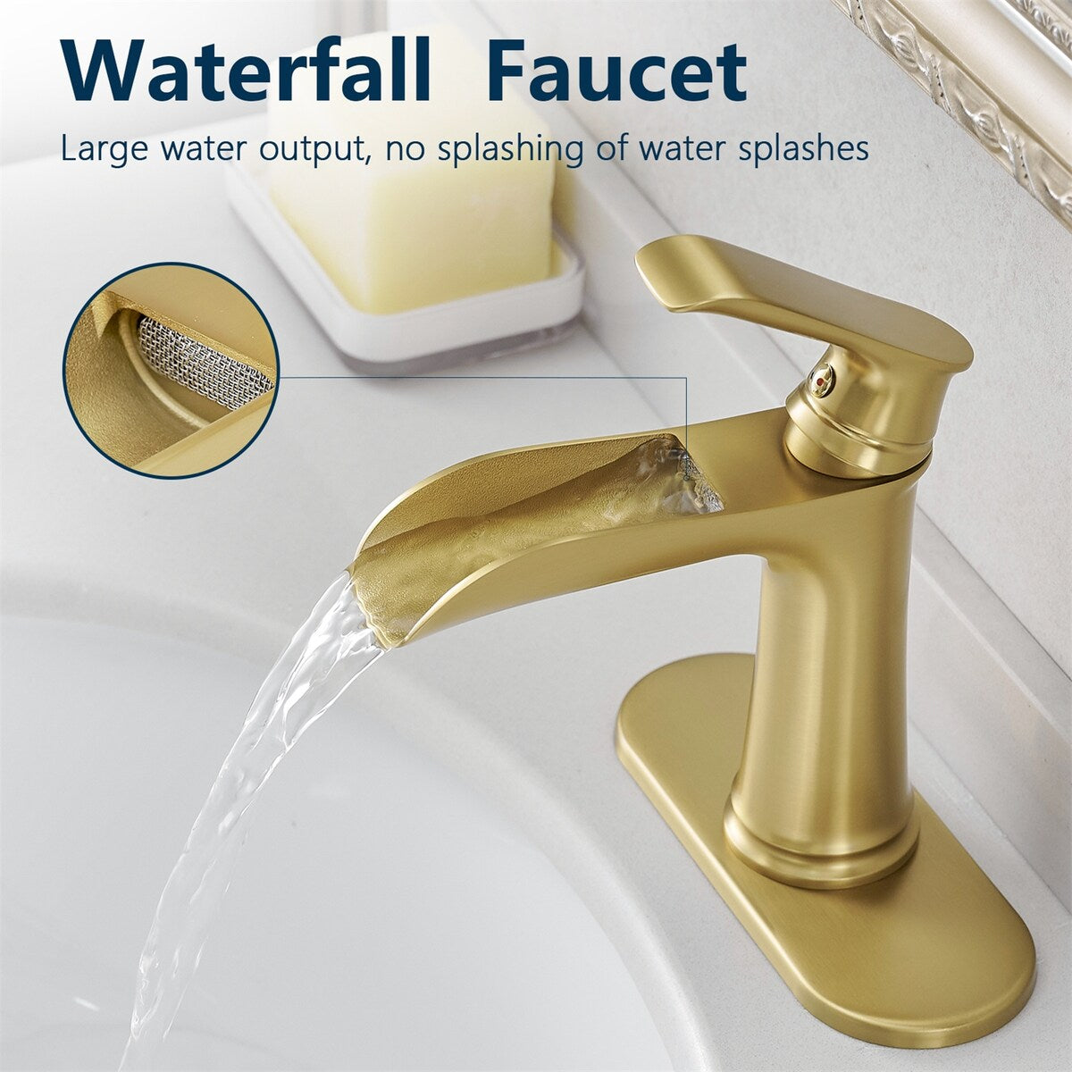 Deck Plate Waterfall Sink Faucet with Pop Up Drain and Supply Lines