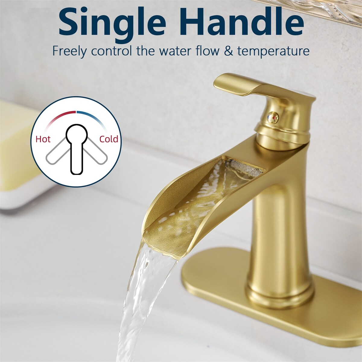 Deck Plate Waterfall Sink Faucet with Pop Up Drain and Supply Lines