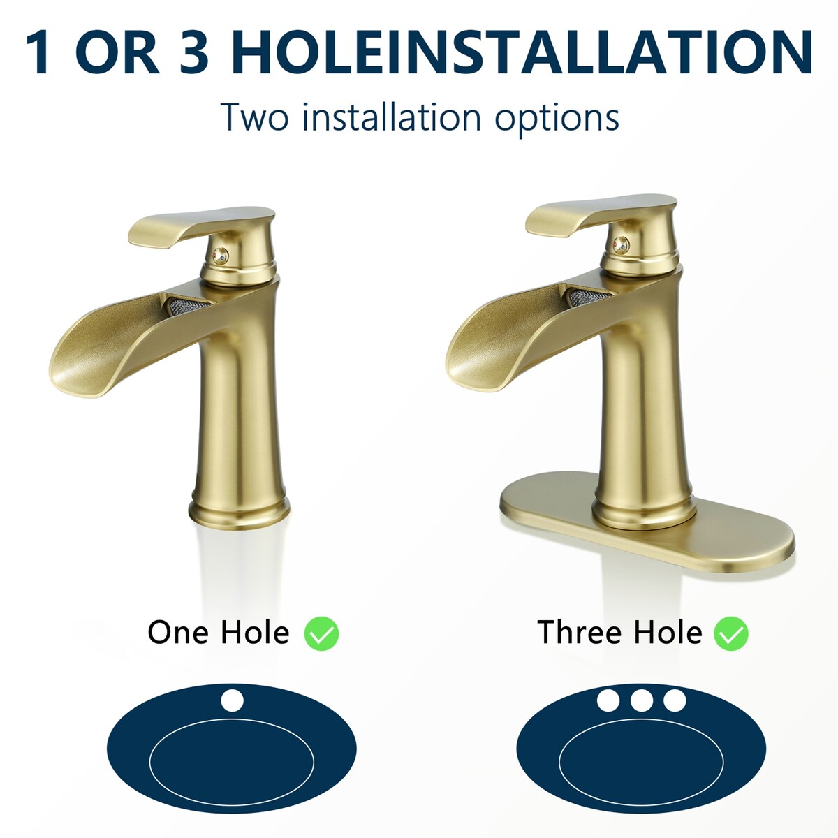 Deck Plate Waterfall Sink Faucet with Pop Up Drain and Supply Lines
