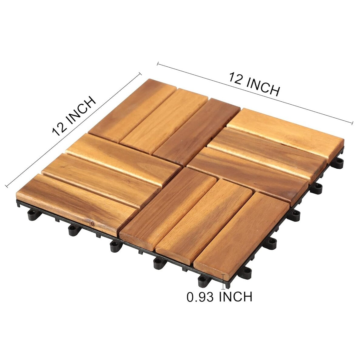 Deck Tiles Interlocking 27 Pack Solid Wood Outdoor Flooring Waterproof 12"X12" for Patio Porch Garden Balcony Poolside - N/A