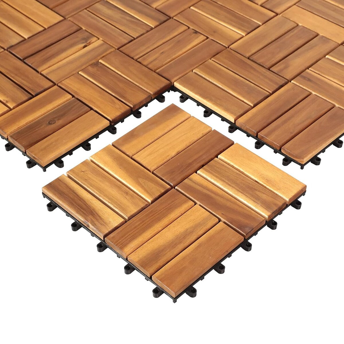 Deck Tiles Interlocking 27 Pack Solid Wood Outdoor Flooring Waterproof 12"X12" for Patio Porch Garden Balcony Poolside - N/A
