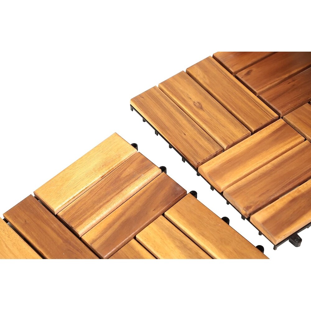 Deck Tiles Interlocking 27 Pack Solid Wood Outdoor Flooring Waterproof 12"X12" for Patio Porch Garden Balcony Poolside - N/A