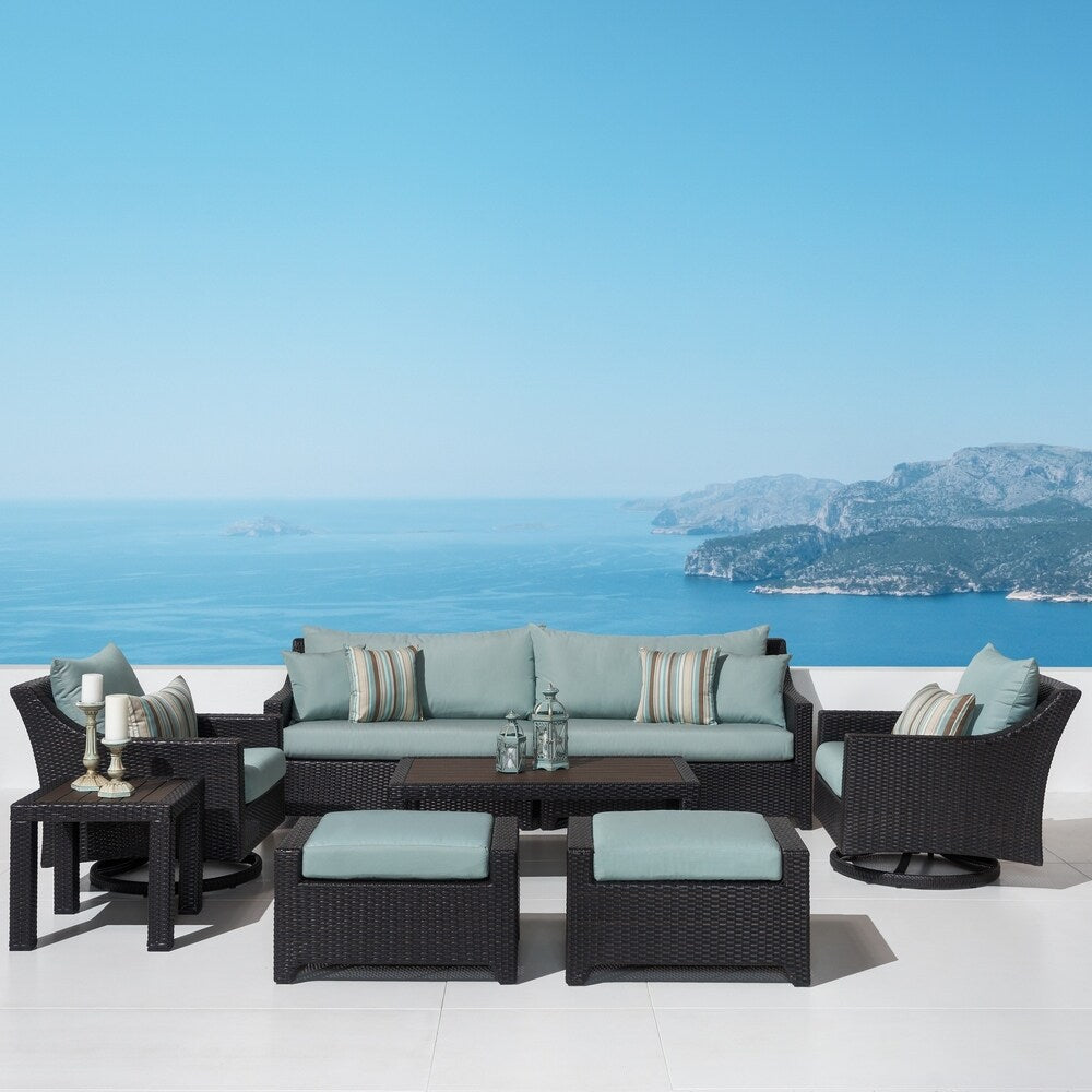Deco 8 Piece Sunsharp Outdoor Patio Deluxe Sofa And Club Chair Set - Bliss Blue