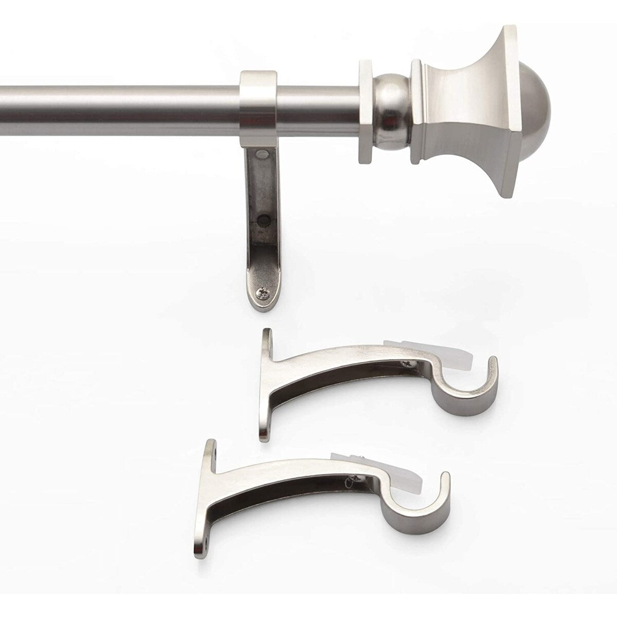 3/4 Inch Adjustable Silver Curtain Rod for Windows & Doors Curtains with Half Round Finials & Brackets Set -By Deco Window