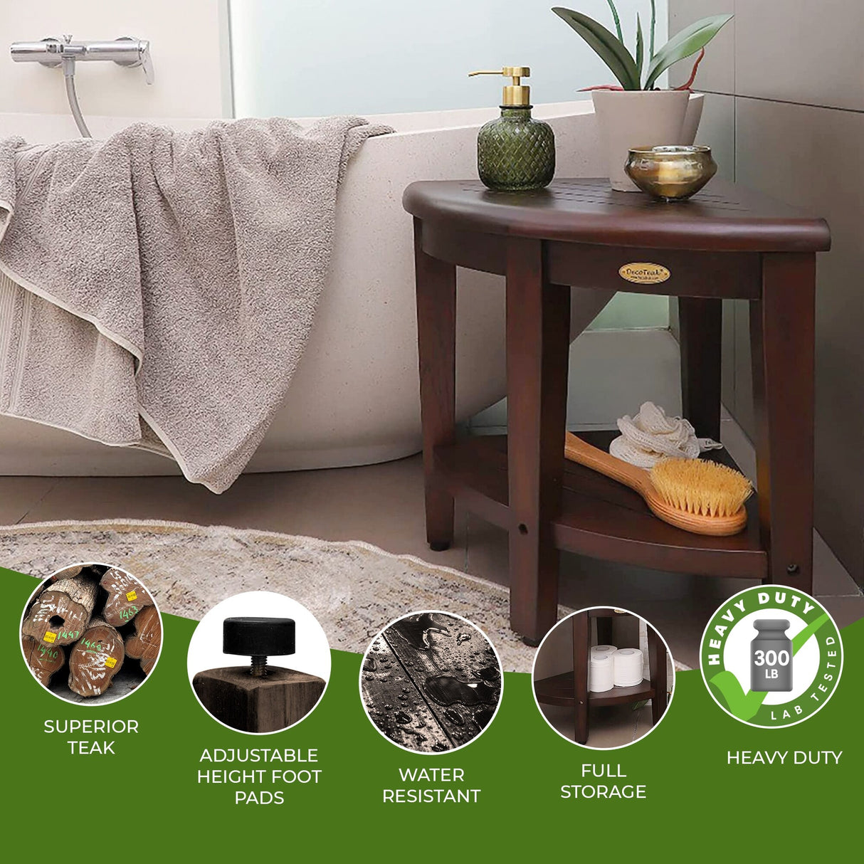 Snazzy Corner, Teak Shower Bench, Shower Stool, Teak Bench Shower, Teak Shower Stool for Inside Shower, Bathroom Bench