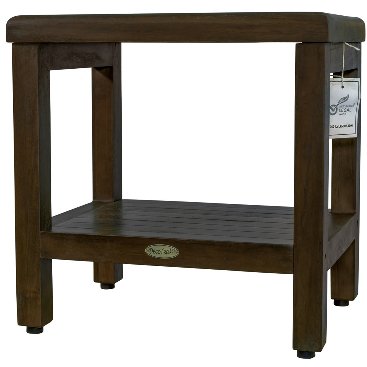 DecoTeak Eleganto 18' Solid Teak Shower Bench With Shelf - WoodLand Brown Finish