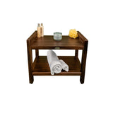 DecoTeak Eleganto 24 inch Extended Height Teak Shower Stool With LiftAide Arms And Shelf - WoodLand Brown Finish