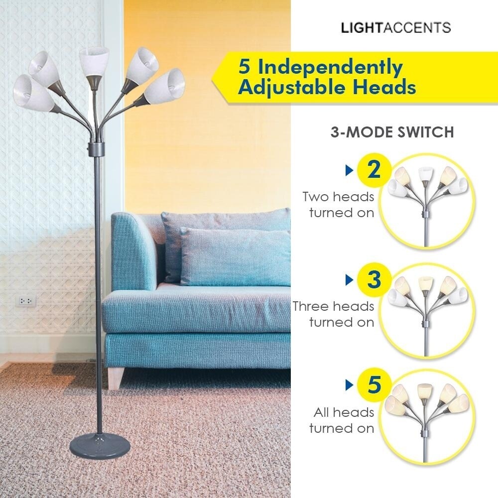 Decor Works 5 Light Floor Lamp with White Shades