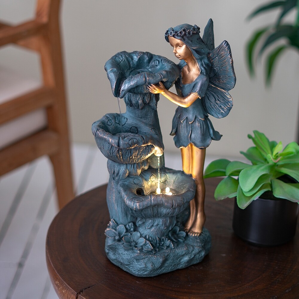Decorative 3 Tier Water Fountain with Fairy and LED Light