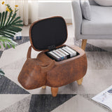 Decorative Animal Storage Stool for Kids, Brown Kids Footstool