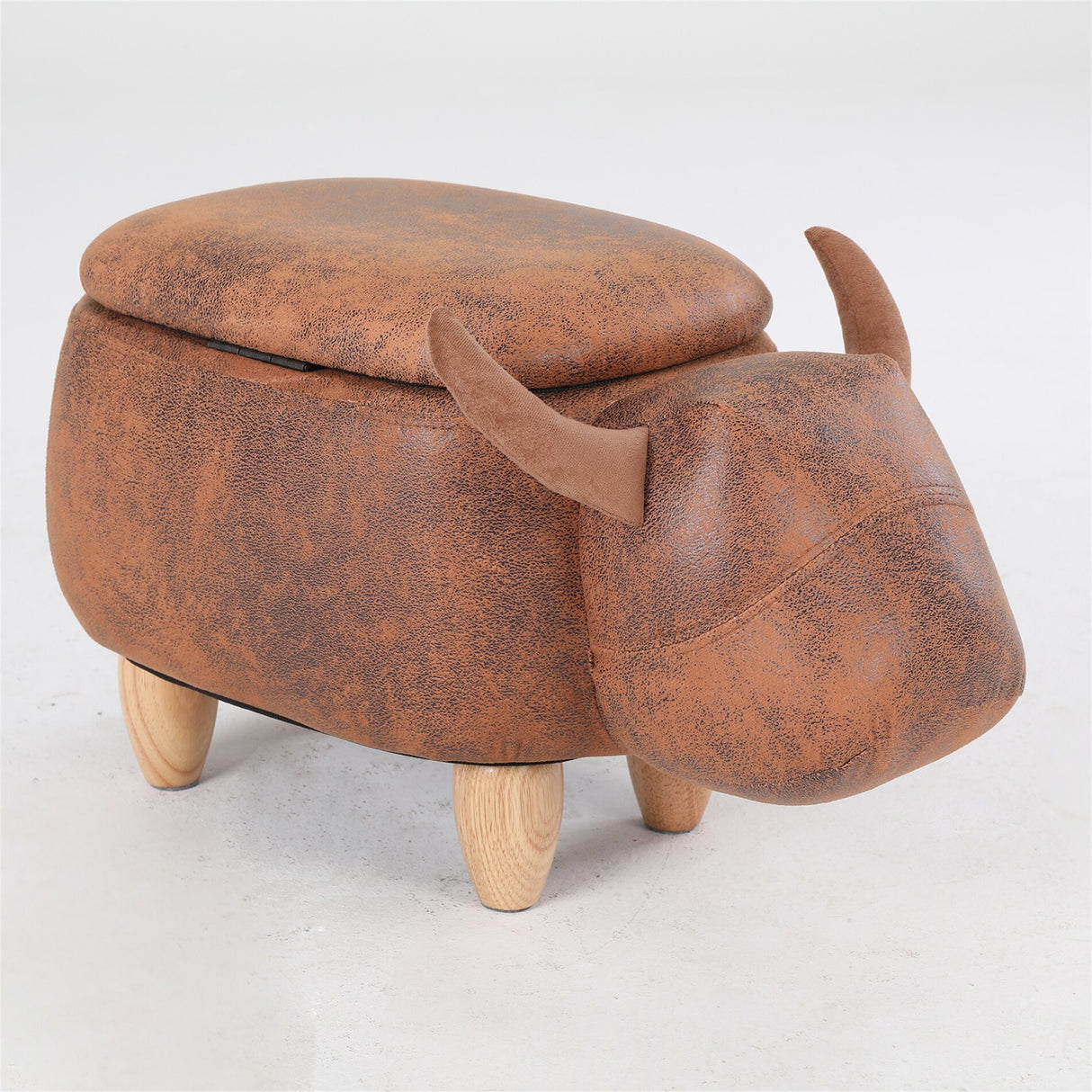 Decorative Animal Storage Stool for Kids, Brown Kids Footstool