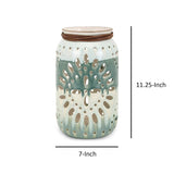 Decorative Ceramic Lantern with Cut Out Details,Small, Green and White
