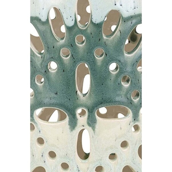 Decorative Ceramic Lantern with Cut Out Details,Small, Green and White
