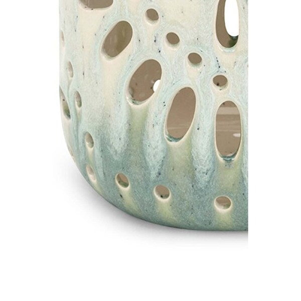 Decorative Ceramic Lantern with Cut Out Details,Small, Green and White