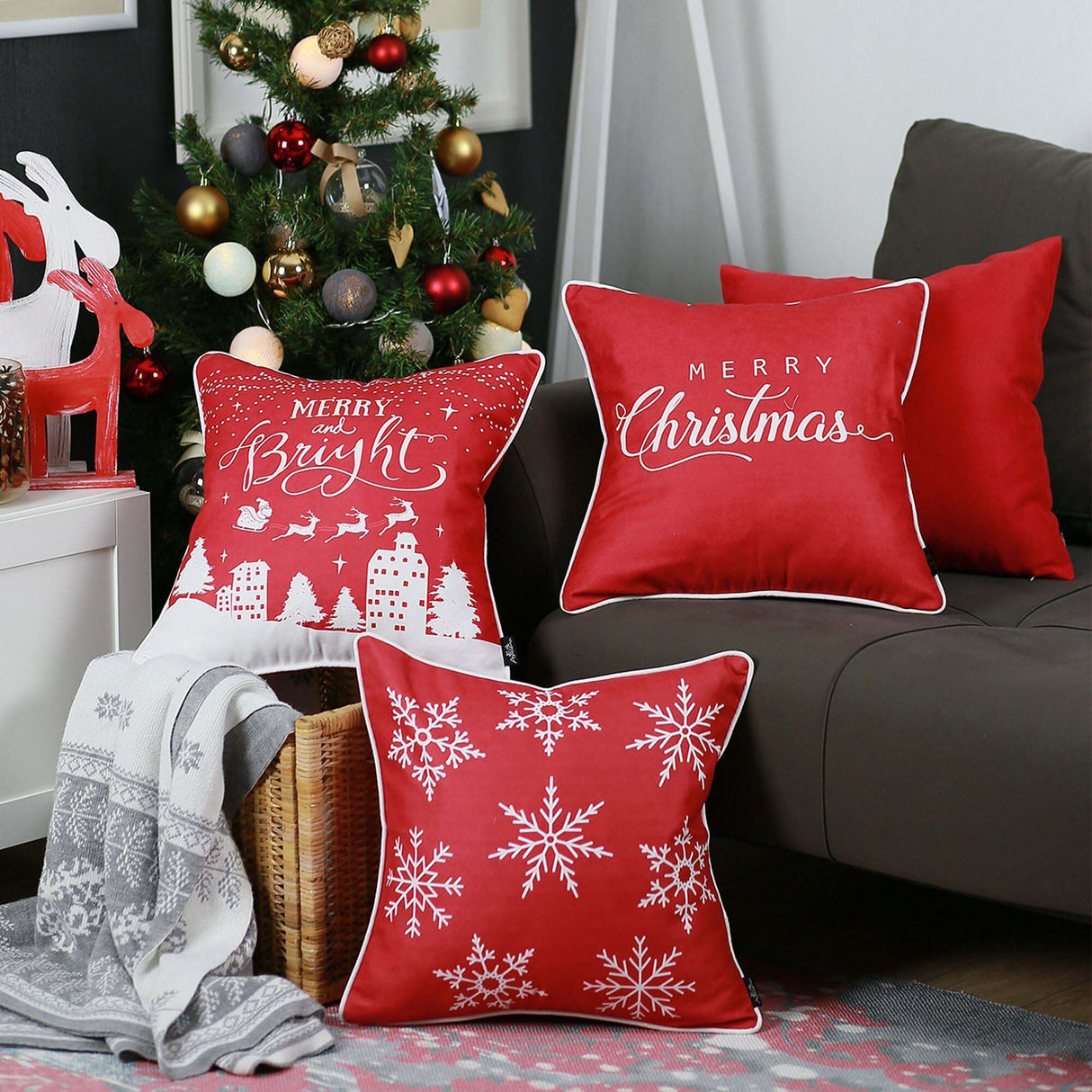 Decorative Christmas Snowflakes Single Throw Pillow Cover Square