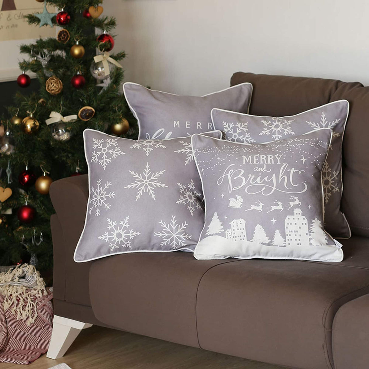 Decorative Christmas Snowflakes Single Throw Pillow Cover Square