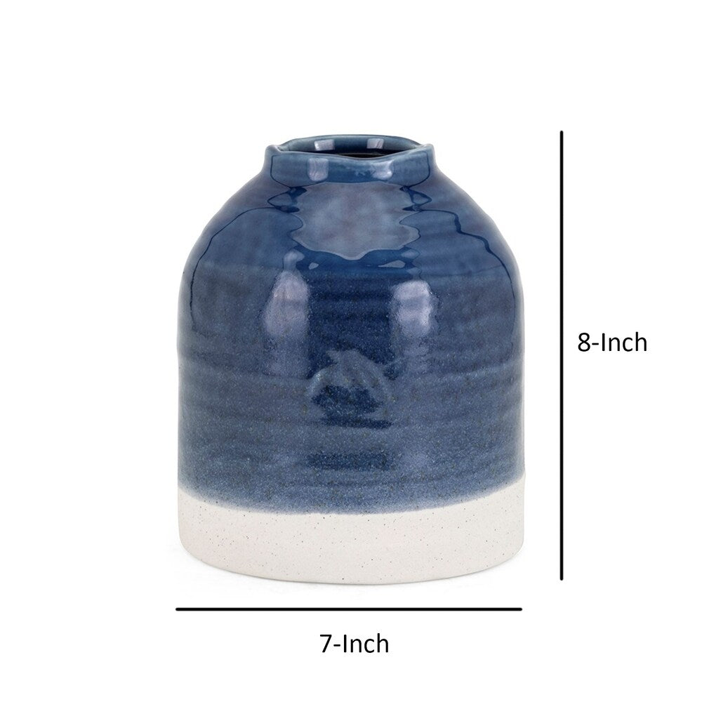 Decorative Dual Finish Ceramic Vase, Small, Blue and White