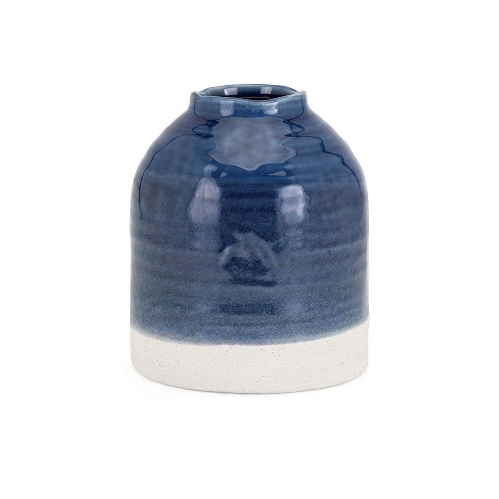 Decorative Dual Finish Ceramic Vase, Small, Blue and White