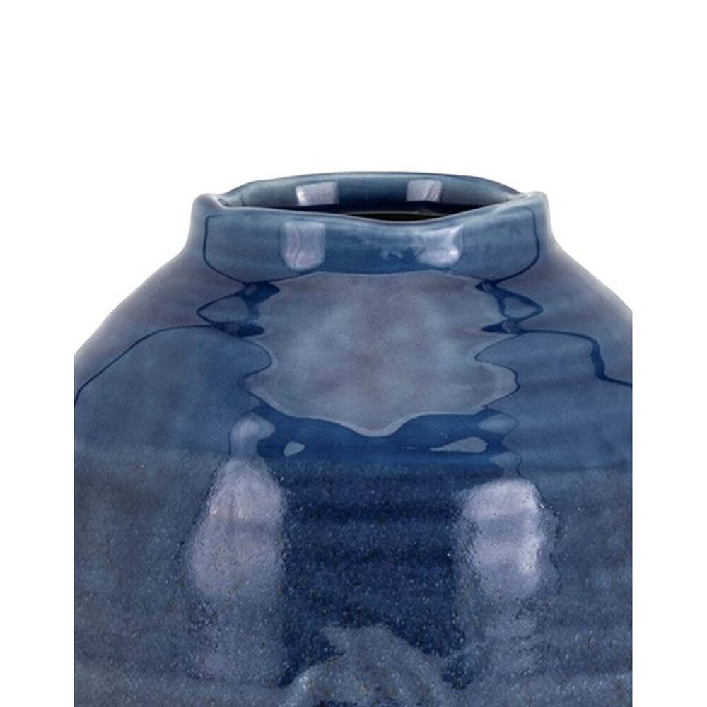 Decorative Dual Finish Ceramic Vase, Small, Blue and White