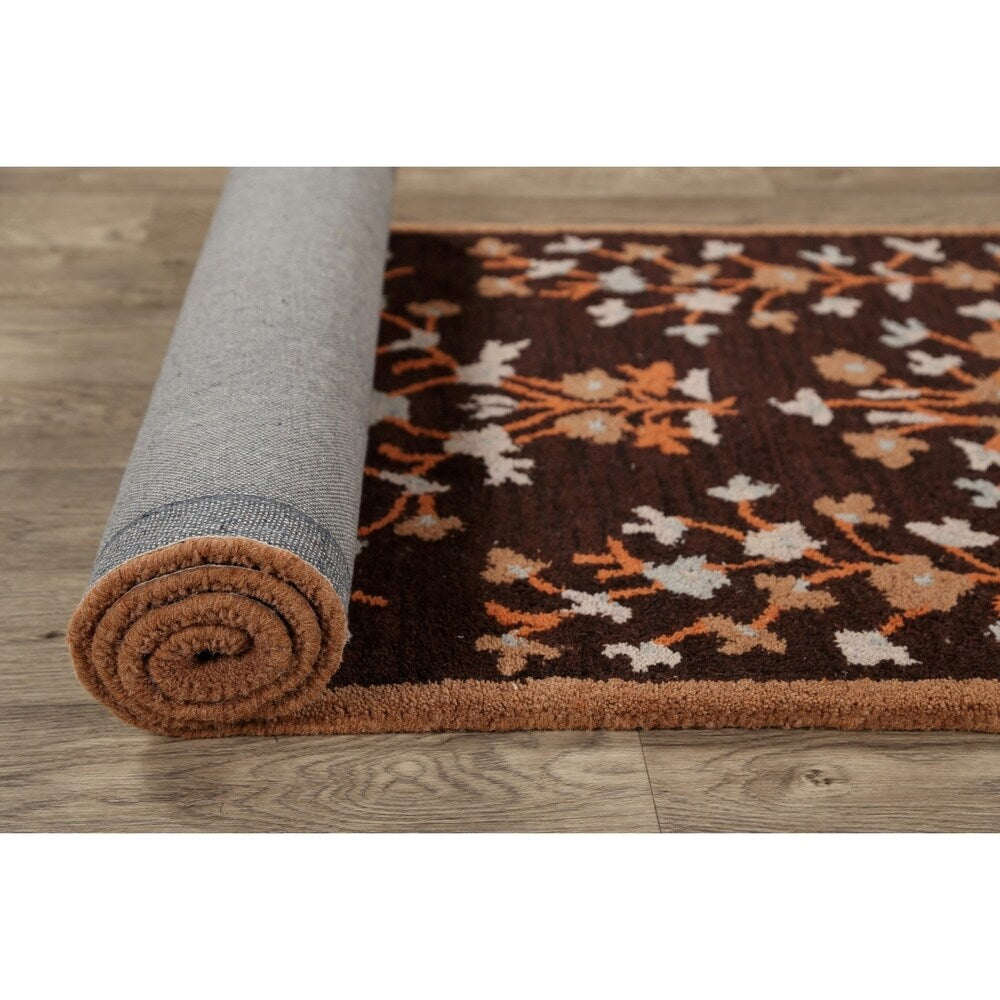 Decorative Floral Brown Oushak Oriental Runner Rug Hand-tufted - 2'7" x 8'1"
