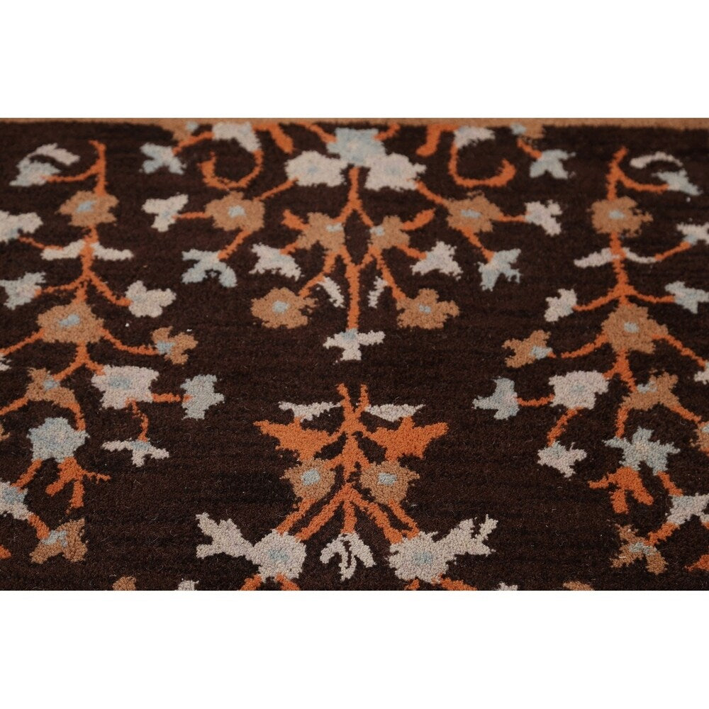 Decorative Floral Brown Oushak Oriental Runner Rug Hand-tufted - 2'7" x 8'1"