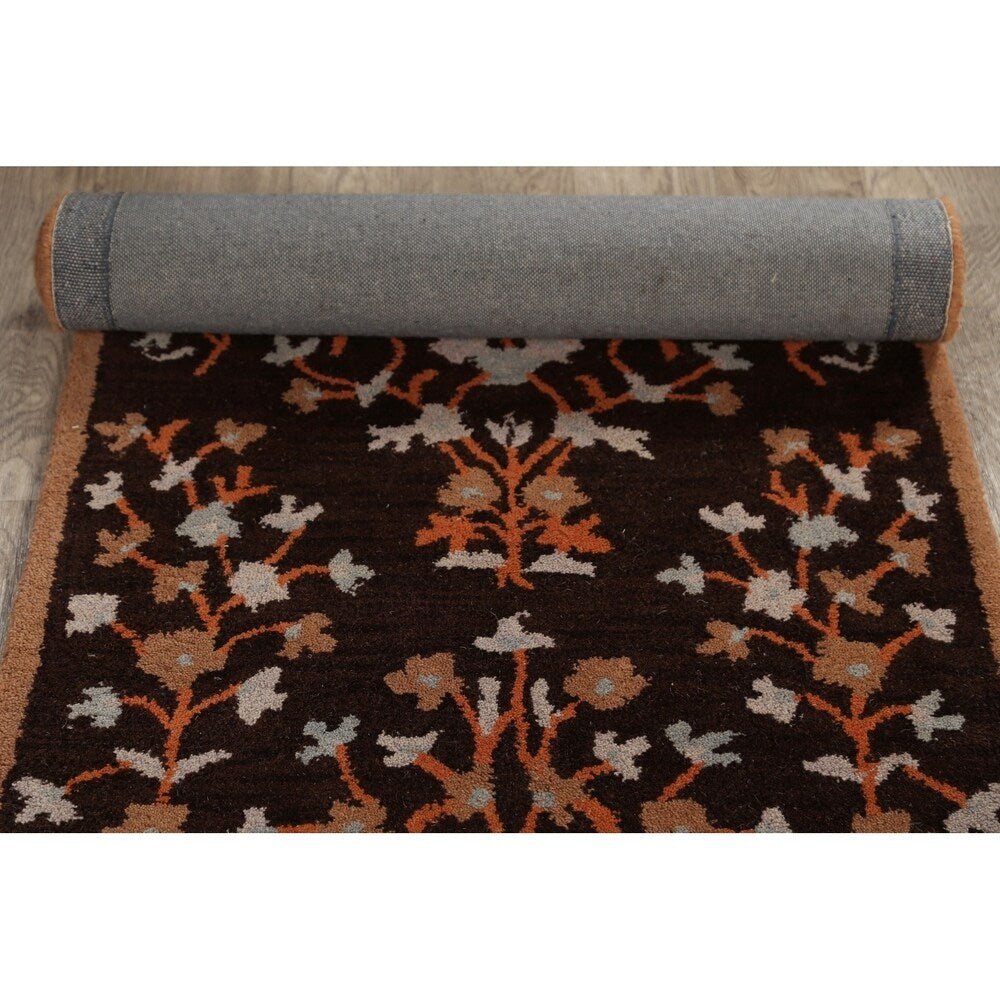 Decorative Floral Brown Oushak Oriental Runner Rug Hand-tufted - 2'7" x 8'1"