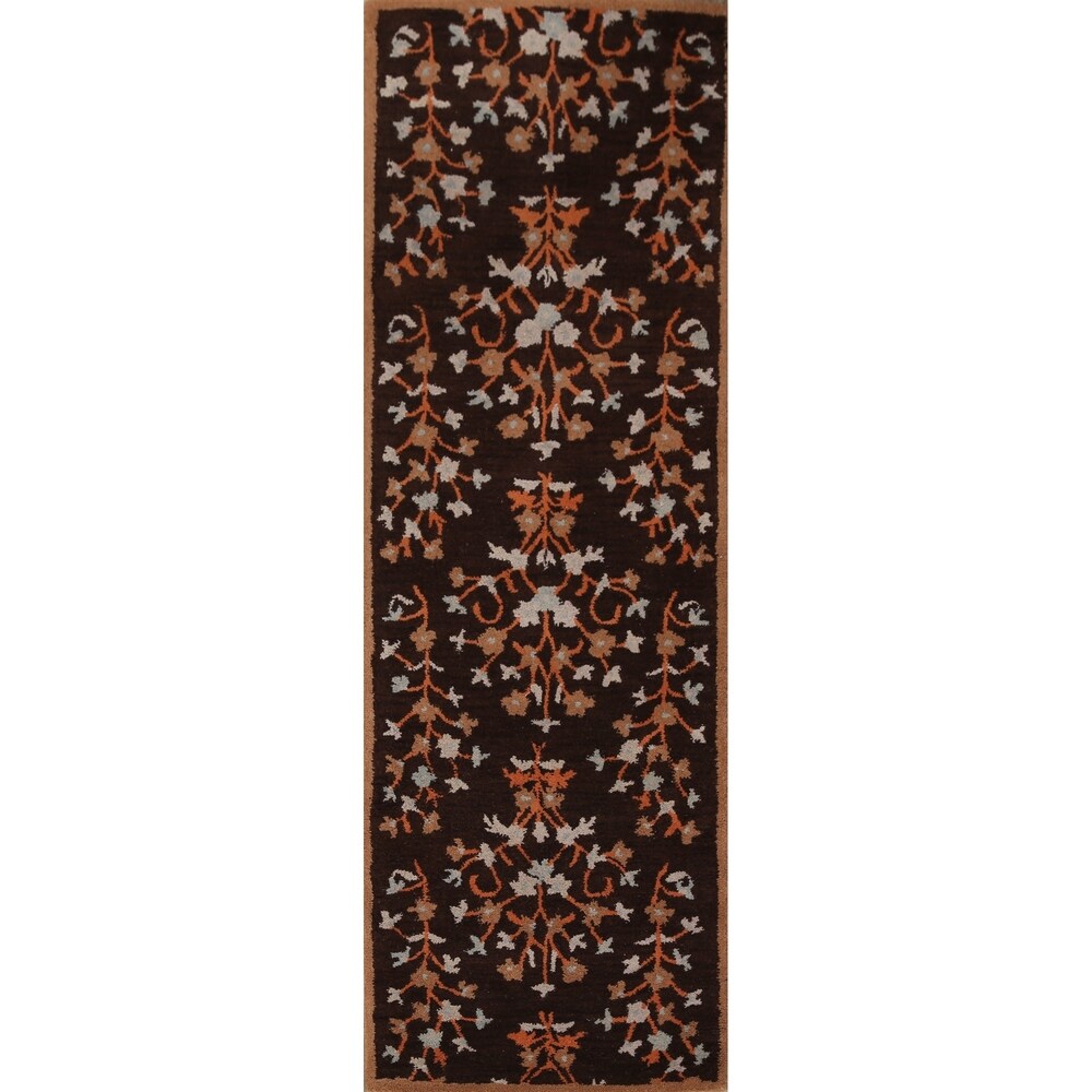 Decorative Floral Brown Oushak Oriental Runner Rug Hand-tufted - 2'7" x 8'1"