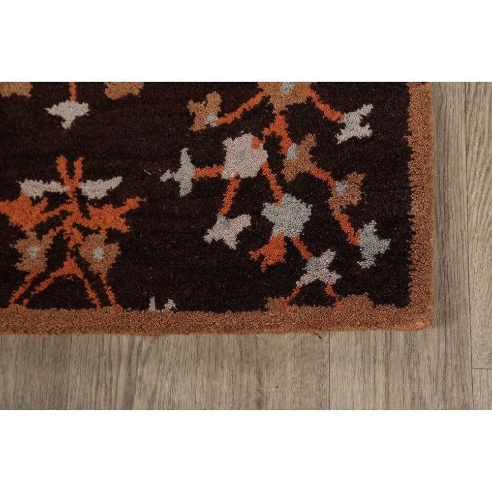Decorative Floral Brown Oushak Oriental Runner Rug Hand-tufted - 2'7" x 8'1"