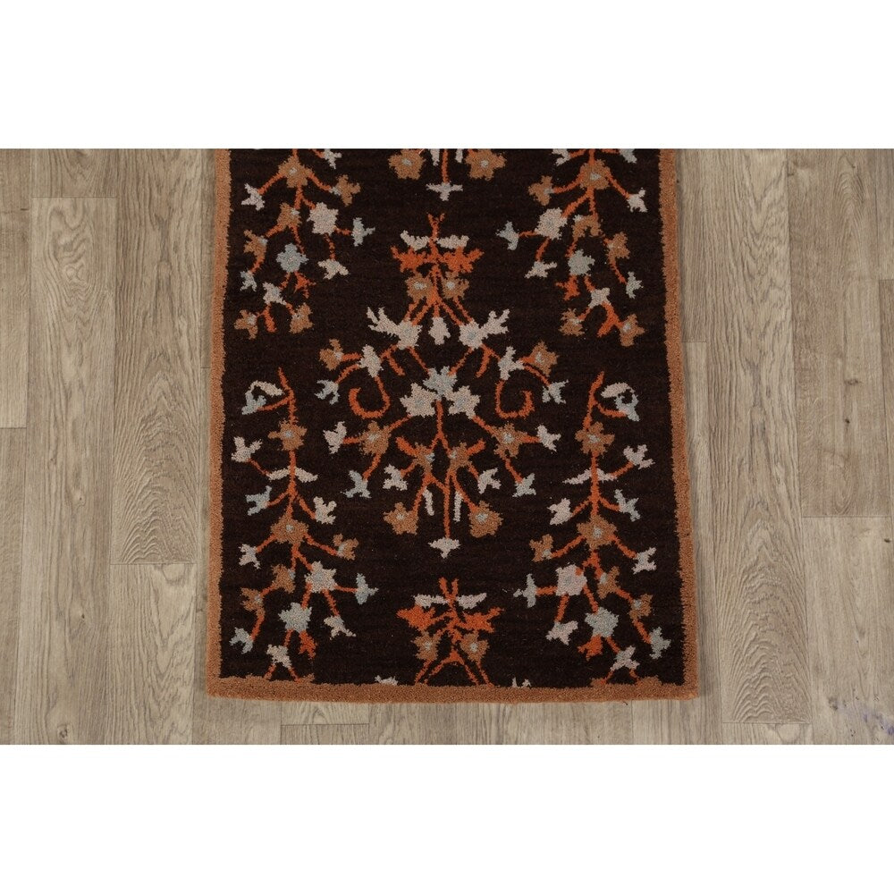 Decorative Floral Brown Oushak Oriental Runner Rug Hand-tufted - 2'7" x 8'1"