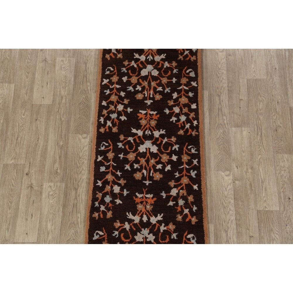 Decorative Floral Brown Oushak Oriental Runner Rug Hand-tufted - 2'7" x 8'1"