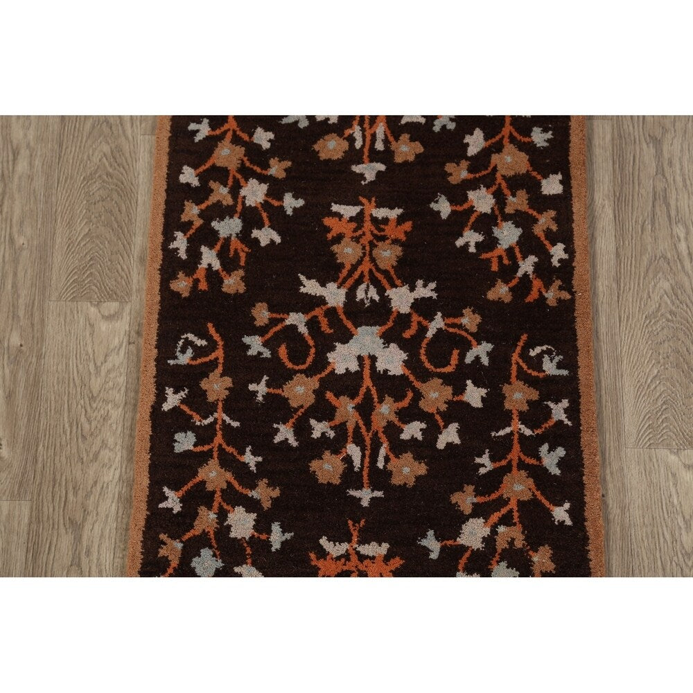 Decorative Floral Brown Oushak Oriental Runner Rug Hand-tufted - 2'7" x 8'1"