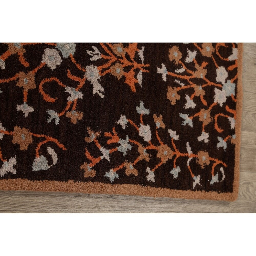 Decorative Floral Brown Oushak Oriental Runner Rug Hand-tufted - 2'7" x 8'1"