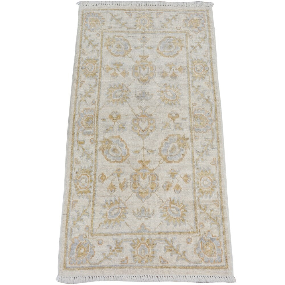 Decorative Floral Oushak Turkish Area Rug Handmade Wool Carpet - 1'11" x 3'3"